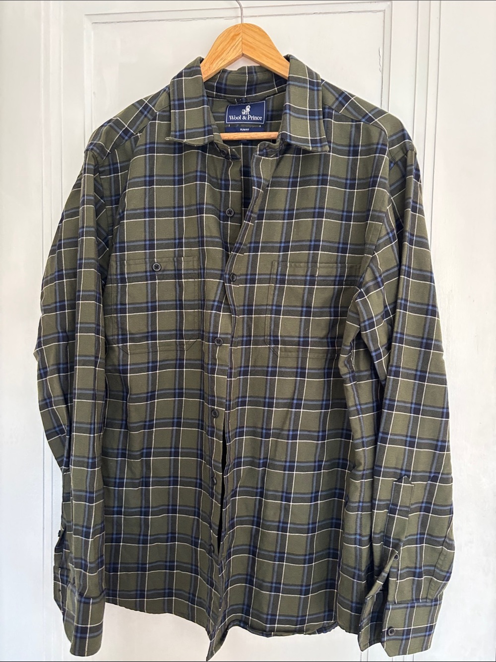 Wool & Prince Slim Fit Olive Green Plaid Button-Up Shirt